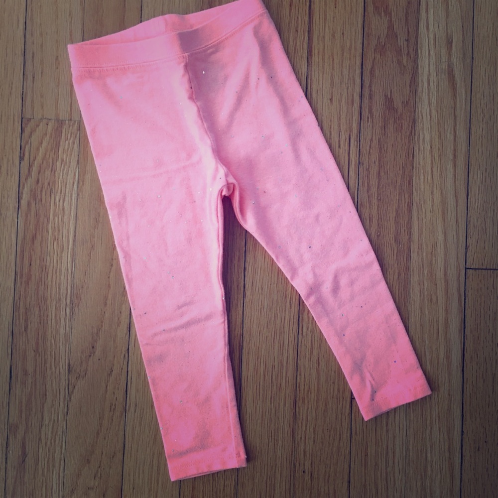 Cat & Jack 2T bright coral colored leggings silver